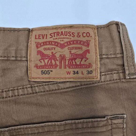 Levi's 505 Jeans Men's 34x30 Regular Fit Medium Wash Brown Stretch Denim (88-42) - Picture 5 of 12